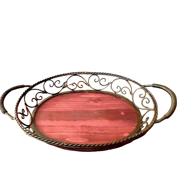 EUC! TEMP-TATIONS CAST IRON AND WOOD SERVING TRAY - Picture 5 of 11